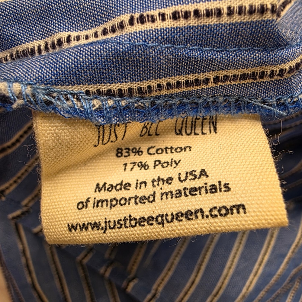 Just Bee Queen Blue Striped Ruched Crop Top Portrait Collar XS New Nautical - Picture 7 of 10